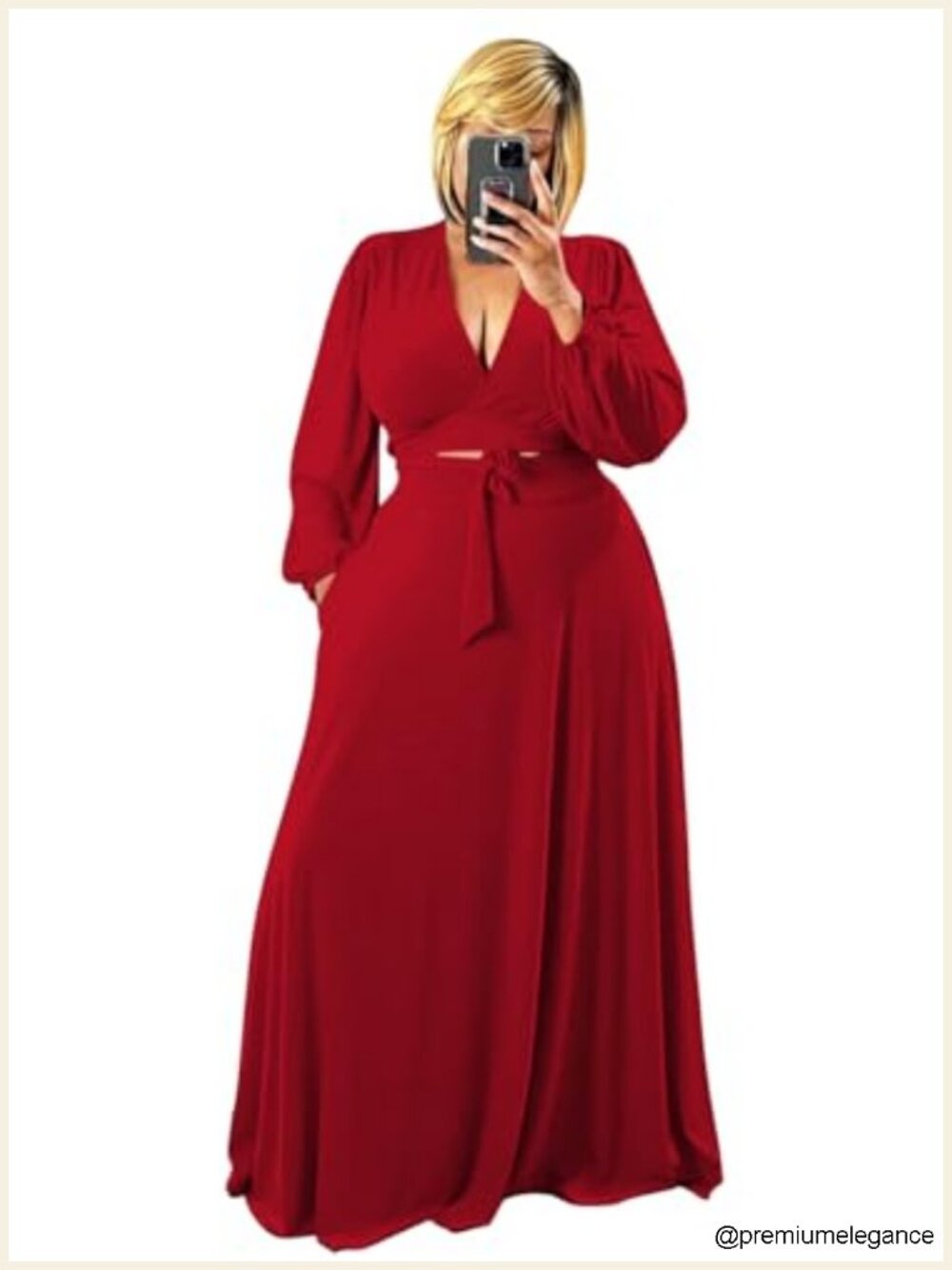 Plus Size 2 Piece Outfits Long Sleeve Wrap Crop Top Maxi Dress Flowy Matching
